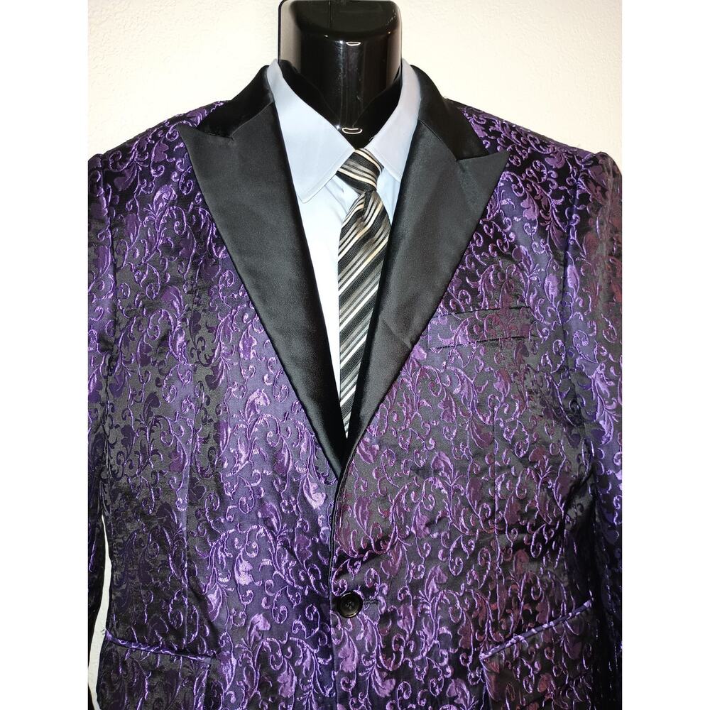 COOFANDY Men's Purple Floral Jacquard Blazer Tuxedo Jacket Size L M008 - Picture 3 of 11